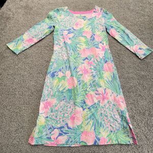 Lilly Pulitzer Dress Womens Medium Blue Pink Floral tropical pineapples
